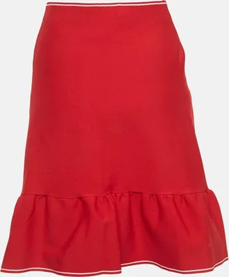 Sandro Red Stretch Knit Ruffled Mini Skirt