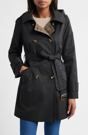 London Fog Double Breasted Trench Raincoat in Black at Nordstrom Rack, Size X-Small