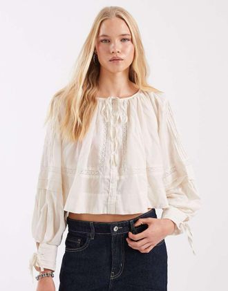 Free People LA Lune - Top a maniche lunghe color tofu-Bianco