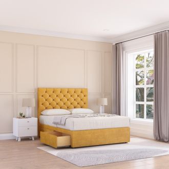 Sloomy Mayfair Plush Velvet Memory Foam Bed Set With 2 Drawers, Mattress & Headboard in Gold | Size: Single