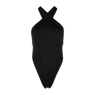 Saint Laurent Crossneck Bodysuit Top with Cross Design - female - Saint Laurent - Full-Body - Black - M - Tops
