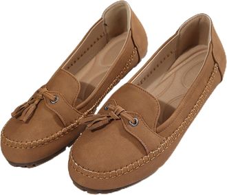 Generic Womens Fashion Soft-Soled Loafers with Bowknot Comfortable Lightweight Anti-Slip Leather Flat Loafers for Business, Casual, Work (Brown,4.5)