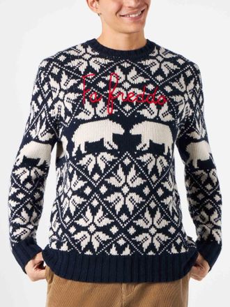 MC2 Saint Barth Man Sweater Bombardino With Norwegian Jacquard And Fa Freddo Embroidery