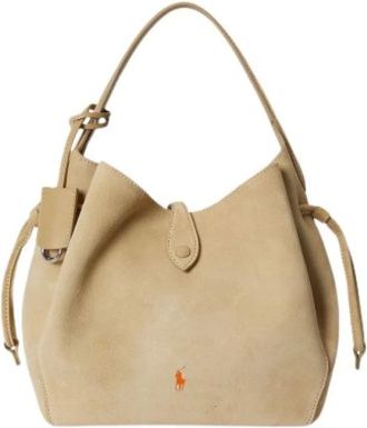 Polo Ralph Lauren Tassen, Dames, Beige, ONE Size, Leer, Sacoche met beursachtige profiel, verstelbaar met koorden