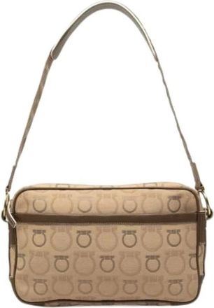Ferragamo Pre-owned Gancini Schoudertas - Dames - Vintage Schoudertas - Beige - ONE Size - Leer - Vintage