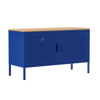 Oviala Aparador moderno de 2 puertas L100 cm en metal azul oscuro