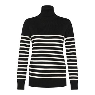 Saint Tropez Maglia a Collo Alto a Righe Nera - - Knitwear - Donna - Nero - 2XL