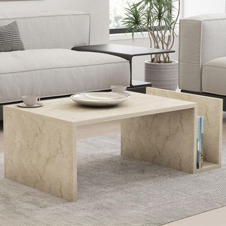 Dmora Mesa De Centro Piuro, Un Compartimento, Forma Rectangular, Tono M&aacute;rmol, 87x50x32h Cm Beige M&aacute;rmol