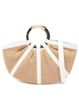 Coccinelle Shell Semi-Circular Straw Leather Trim Handbag