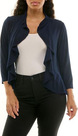 Nina Leonard Metallic Stripe Ruffle Trim Shrug in Navy at Nordstrom Rack, Size X-Large