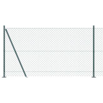 Berkfield Home Chain Link Fence with 7 Flanged Posts 1.2x10 m Galvanised Steel in Green