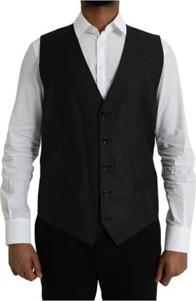 Dolce & Gabbana Enkelrijig Gilet Jurk - Heren - Gillet - Zwart - 2XL - Wol - Kostuums