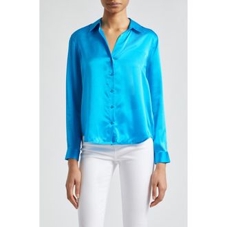 L'agence Tyler Silk Blouse in Caribbean Blue at Nordstrom Rack, Size X-Small