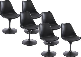 Vente-Unique Conjunto de 6 sillas de polipropileno, piel sint&eacute;tica y metal - Negro - XAFY