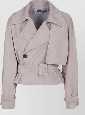 DRHOPE suede cropped trench jacket