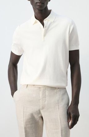 Mango Fine Knit Cotton Polo in Off White at Nordstrom, Size Xx-Large