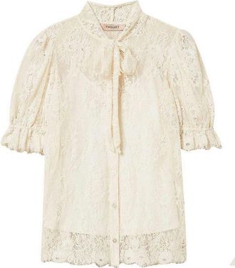 Twinset Ivory Lace Shirt With Lavallire Collar