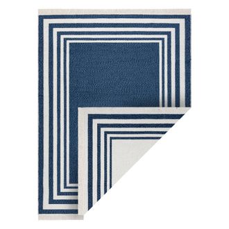 RugsX Rugsx - Alfombra Twin 22990 Marco, Algod&oacute;n, Doble Cara, Flecos Ecol&oacute;gicos - Azul Oscuro / Crema Blue 120x170 Cm