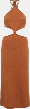 Cult Gaia Brown Knit Cut-Out Waist Halter Neck Maxi Dress