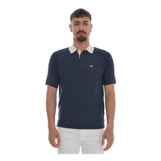 Emporio Armani Gebreid Poloshirt - Heren - Polos - Blauw - 2XL - Katoen - Tops