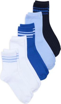 Nordstrom Rack Varsity Stripe Assorted 5-Pack Crew Socks in White Navy Multi at Nordstrom Rack, Size 9/11