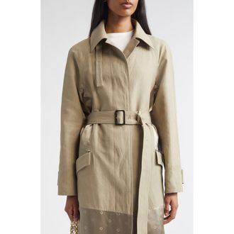 Ferragamo Satin Inset Belted Duster Coat in Safari at Nordstrom, Size 10 Us