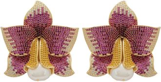 Latelita London Daffodil With Pearl Earrings Gold Ruby CZ