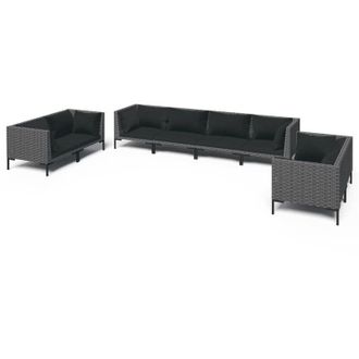 vidaXL 8 Pcs Conj. Garden Lounge Con Cojines De Mimbre Gris Oscuro