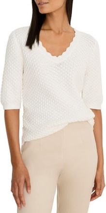 Nic+Zoe Scallop Textured Sweater in Paper White at Nordstrom, Size Petite P