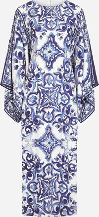 Dolce & Gabbana Long Majolica-print Charmeuse Dress - Woman Dresses Blue Silk 40