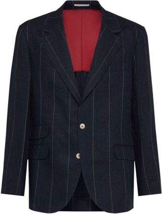Brunello Cucinelli Navy Linen Pinstripe Blazer, Brand Size 50 (US Size 40)