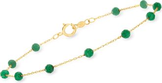 RS Pure by Ross-Simons 1.60- Emerald Bead Station Bracelet in 14kt Yellow Gold