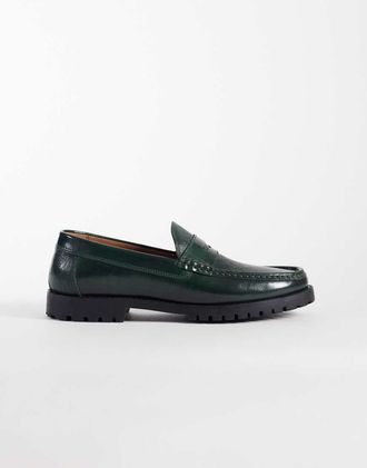 Asos Mocassini stile penny in pelle testurizzata verde bottiglia