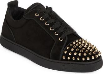 Christian Louboutin Louis Junior Spikes Orlato Suede Sneaker in Black/Light Gold at Nordstrom, Size 13Us