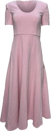 Roland Mouret Midi Scoop Neck Short Sleeve Dress in Pink Wool