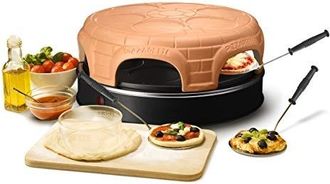 Emerio Po-115848.1 Horno De Pizza De Terracota Hecho A Mano Dise&ntilde;o De Patente Para Mini Pizza, Verdadera Diversi&oacute;n En Familia Pa