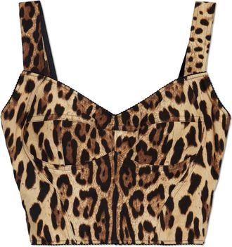 Dolce & Gabbana Top met dierenmotief - Dames - Tops zonder mouwen - Beige - L - Satijn - Tops