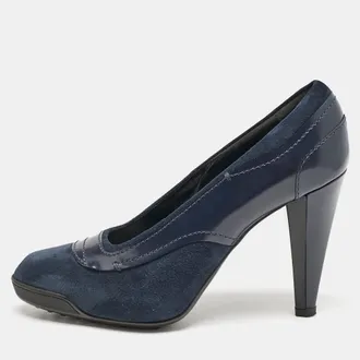 Tod's Tods Navy Blue Leather And Suede Pumps