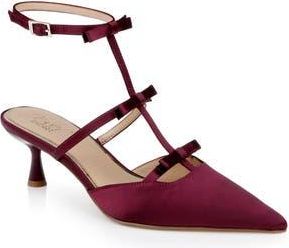 Badgley Mischka Elisabetta Ankle Strap Pointed Toe Kitten Heel Pump in Bordeaux Satin at Nordstrom Rack, Size 7.5