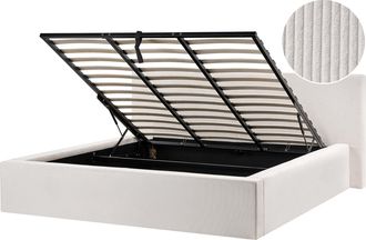 Beliani Cama Tapizada De Pana 180 X 200 Cm Con Almacenaje Somier Elevable Beige Claro Lillebonne