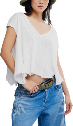 Free People Swing Along With Me Cotton & Linen Blend T-Shirt in Clean Ivory at Nordstrom, Size X-Small