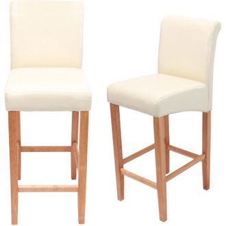 Hhg Coppia sgabelli alti bar lounge elegante HHG 717 legno pelle 105x39x53cm avorio piedi chiari