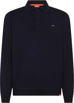 Sun 68 Wol en katoen gebreide polo - Heren - Polos - Blauw - S - Katoen - Tops