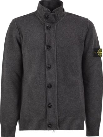 Stone Island Ribbed High-Collar Button-Up Sweater