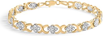 House of Brilliance 10K Yellow Gold 1.00 Cttw Diamond 5 Stone Floral Cluster and X Link 7 Bracelet