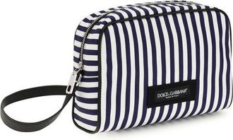 Dolce & Gabbana Mens Striped Cotton Poplin Clutch Navy Polyester Calf
