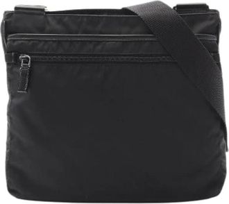 Prada Pre-owned Cross Body Bags, male, Black, Size: ONE SIZE Pre-owned Nylon Saffiano Leather Shoulder Bag