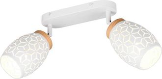 Trio Leuchten Barra 2 luci, metallo, bianco e legno, L 28 cm, Bidar