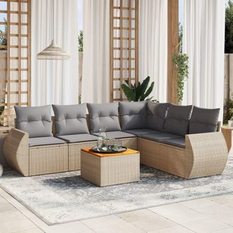 vidaXL Vidaxl - Set Sof&aacute;s De Jard&iacute;n 7 Piezas Y Cojines Rat&aacute;n Sint&eacute;tico Beige