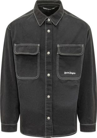 Palm Angels Classic Logo Loose Denim Shirt - Heren - Spijkeroverhemden - Zwart - M - Denim - Overhemden